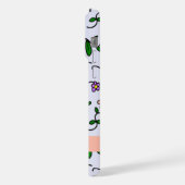 花カラフル、青い背景、オレンジ iPhoneケース (左側面)