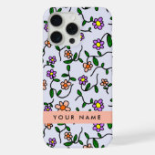 花カラフル、青い背景、オレンジ iPhoneケース (裏面)