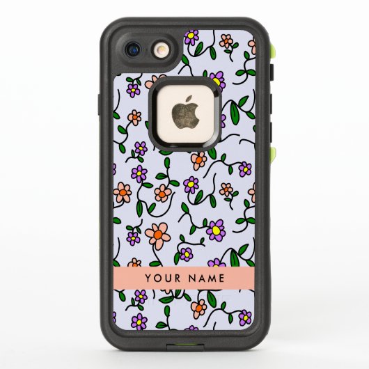 花カラフル、青い背景、オレンジ LifeProof iPhoneケース (裏面)