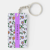 花カラフル、青い背景、紫 キーホルダー (裏面)