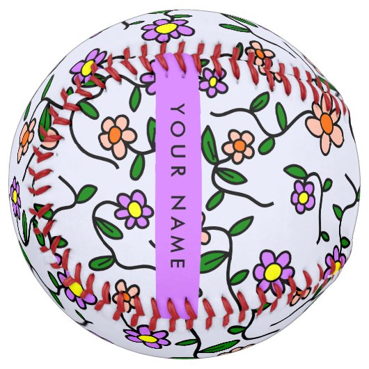 花カラフル、青い背景、紫 ソフトボール (正面左)