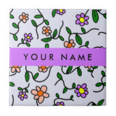 花カラフル、青い背景、紫 タイル (正面)