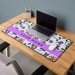 花カラフル、青い背景、紫 デスクマット