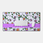 花カラフル、青い背景、紫 デスクマット (キーボード&マウス)