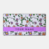 花カラフル、青い背景、紫 デスクマット (正面)