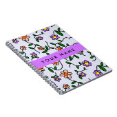 花カラフル、青い背景、紫 ノートブック (右側)