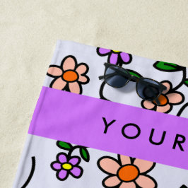 花カラフル、青い背景、紫 ビーチタオル