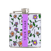 花カラフル、青い背景、紫 フラスク (正面)