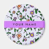 花カラフル、青い背景、紫 マグネット (正面)