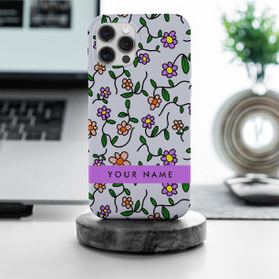 花カラフル、青い背景、紫 iPhone 15 PRO MAXケース