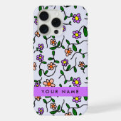 花カラフル、青い背景、紫 iPhoneケース (裏面)