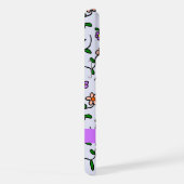 花カラフル、青い背景、紫 iPhoneケース (右側面)