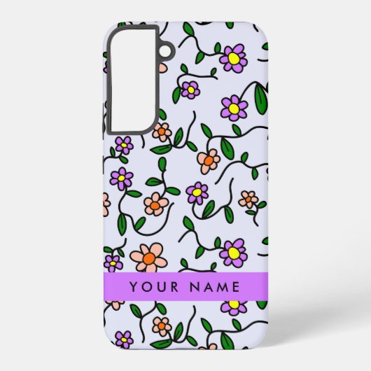 花カラフル、青い背景、紫 SAMSUNG GALAXYケース (裏面)