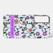 花カラフル、青い背景、紫 SAMSUNG GALAXYケース (裏面横)