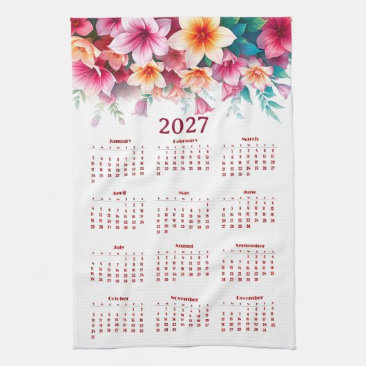 花カレンダー 2027年 キッチンタオル (縦)