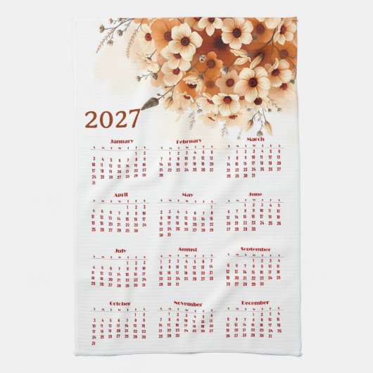 花カレンダー 2027年 キッチンタオル (縦)