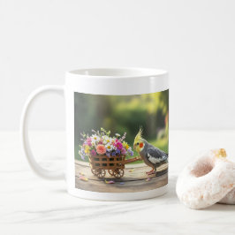 花カートを持つオカメインコ かわいいペットバードラバー  コーヒーマグカップ