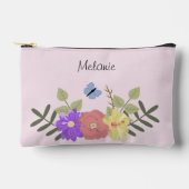 花ガーリーと蝶ピンクパーソナライズされた アクセサリーポーチ (正面)