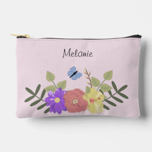 花ガーリーと蝶ピンクパーソナライズされた アクセサリーポーチ