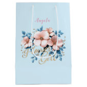 花ガールピンクと青の花 ミディアムペーパーバッグ (裏面)