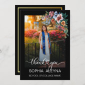 花クラシック写真卒業サンキューカード 招待状 (正面/裏面)