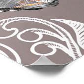 花グラフィックと蝶、水色、パターン ポスター (角)