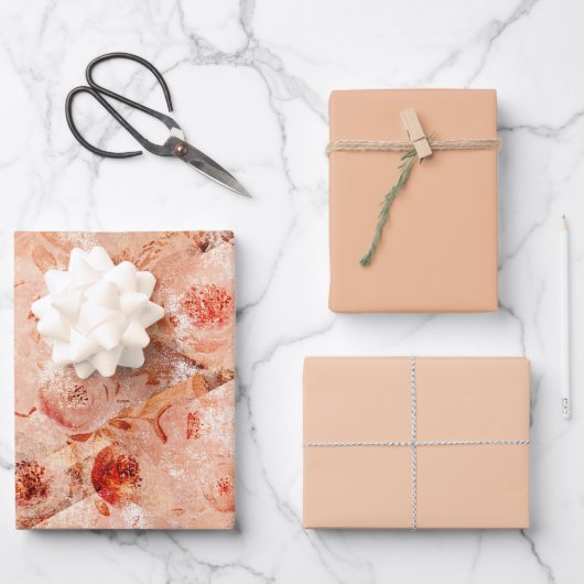 花グランジ柄サンゴの背景。 ラッピングペーパーシート (正面)