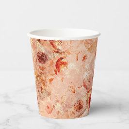 花グランジ柄サンゴの背景。 紙コップ