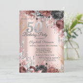 花グリッタードリプスバラ金ゴールド50誕生日 招待状 (スタンド正面)