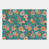花グリーンオレンジ植物性ギフト ラッピングペーパーシート (正面)