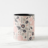 花グレーピンク黒トスよくはしゃぐド ツートーンマグカップ (中央)