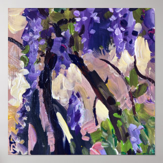 花コンテンポラリー絵画の藤 ポスター