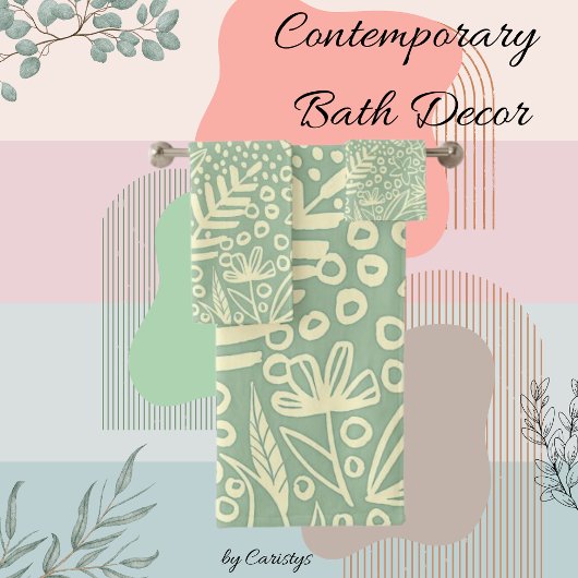 花コンテンポラリー緑 バスタオルセット