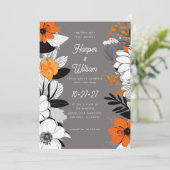 花コンテンポラリー黒、白、オレンジ結婚色 招待状 (スタンド正面)
