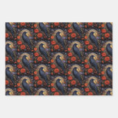 花ゴシックパターン付き黒い烏 ラッピングペーパーシート (正面3)