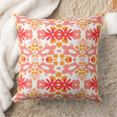 花サイケデリックとハート赤オレンジホワイト クッション (ブランケット)