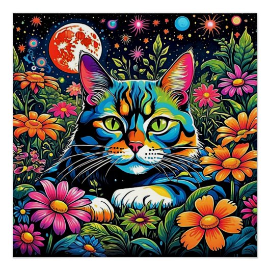 花サイケデリックの間の猫 ポスター (正面)