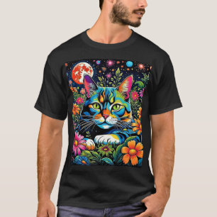 花サイケデリックの間の猫 Tシャツ