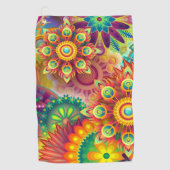 花サイケデリック柄 ゴルフタオル (正面)