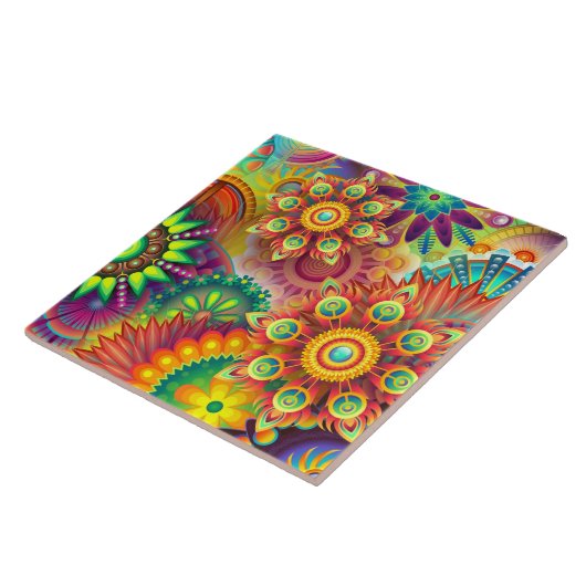 花サイケデリック柄 タイル (側面)