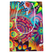 花サイケデリック柄 ミディアムペーパーバッグ (正面)