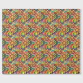 花サイケデリック柄 ラッピングペーパー (フラット)