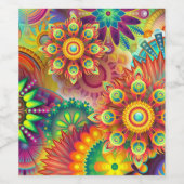 花サイケデリック柄 ワインラベル (シングルラベル)