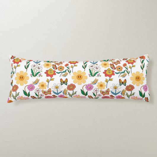 花サイケデリック模様x4 ボディピロー (正面)