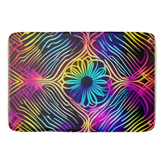 花サイケデリック画のネオンライン バスマット (正面)