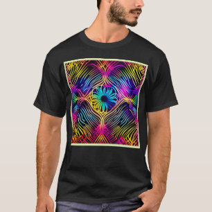 花サイケデリック画のネオンライン Tシャツ