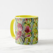 花サボテン、赤ピンク黄色の花のフローラ マグカップ (正面左)