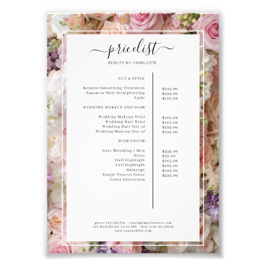 花サロン価格表ポスター フォトプリント (正面)