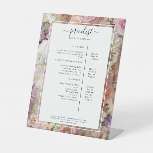 花サロン価格表 台座サイン (正面)