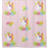 花シャワーカーテン付きピンクのユニコーン シャワーカーテン (正面)